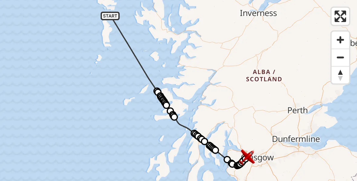 Flight path map showing Air Ambulance Aircraft route from Inner Seas to Linwood