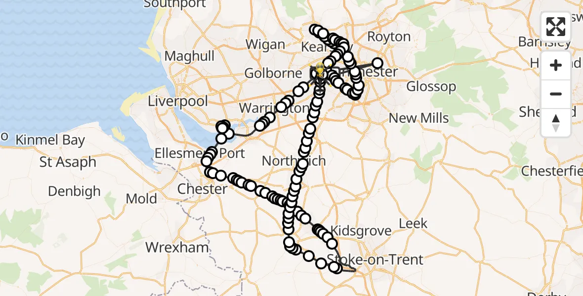 Flight route Police Helicopter Manchester Barton Aerodrome - Eccles, 30 April 2026, 22:54