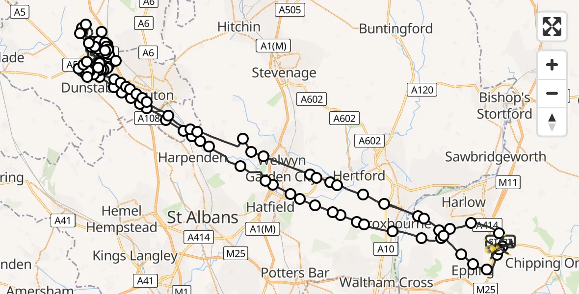 Flight path map showing Police Helicopter route from North Weald Airfield to North Weald Airfield