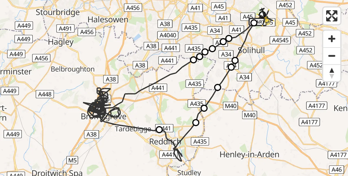 Flight route Police Helicopter Solihull - Birmingham Airport, 01 May 2026, 00:13