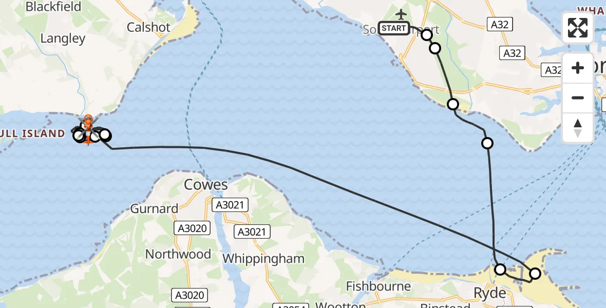 Flight route Coastguard Helicopter Solent Airport - New Forest, 01 May 2026, 09:15