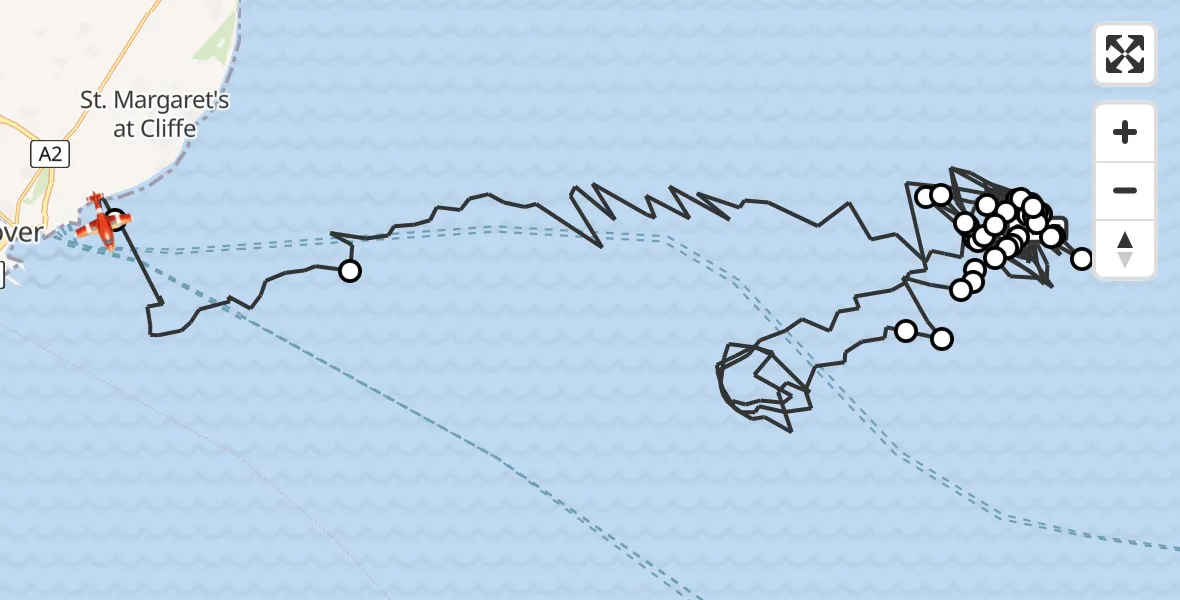 Flight path map showing Coastguard Drone route from Noordzee to Dover