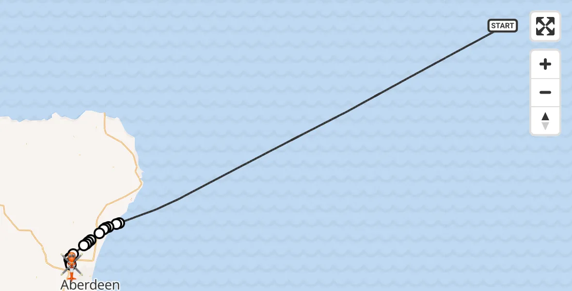 Flight path map showing Coastguard Helicopter route from North Sea to Aberdeen International Airport
