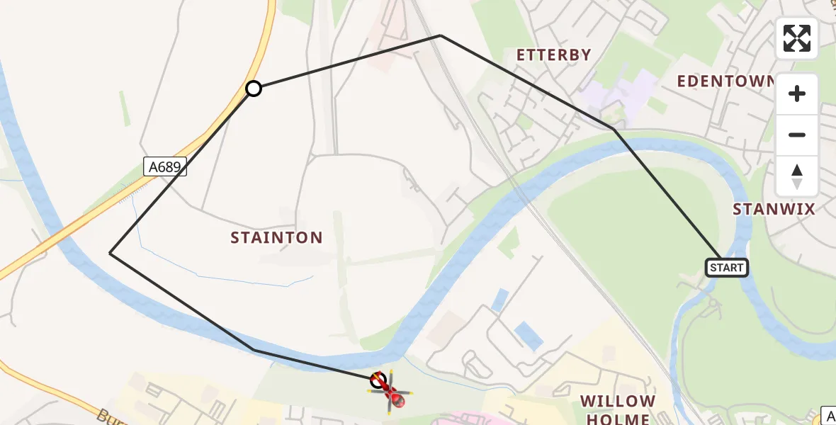 Flight path map showing Air Ambulance Helicopter route from Carlisle to Carlisle