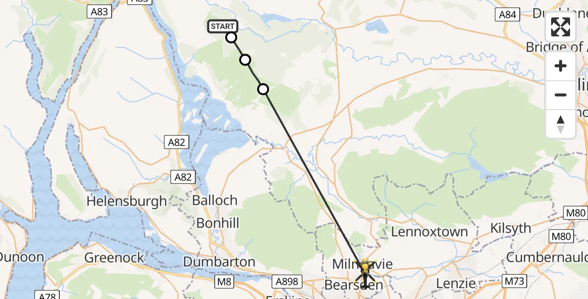 Flight path map showing Police Helicopter route from Stirling to Milngavie