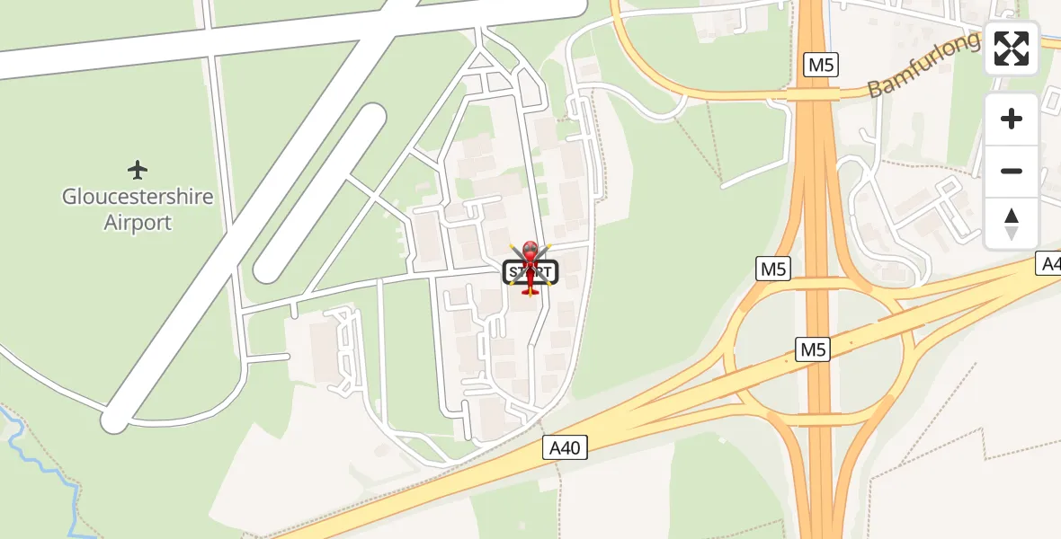 Flight route Air Ambulance Helicopter Gloucestershire Airport - Gloucestershire Airport, 01 May 2026, 11:20