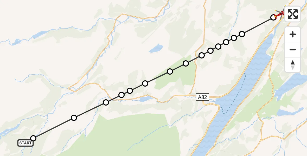 Flight path map showing Air Ambulance Helicopter route from Plodda Cottage to Inverness