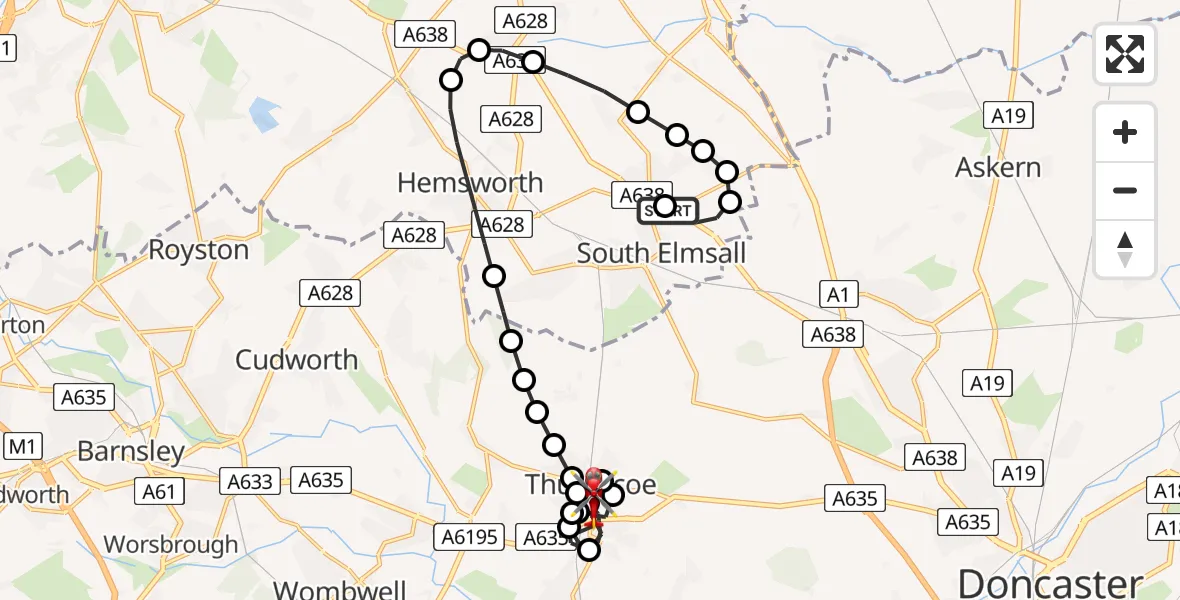 Routekaart van de vlucht: Air Ambulance Helicopter to Thurnscoe, Barrowfield Road