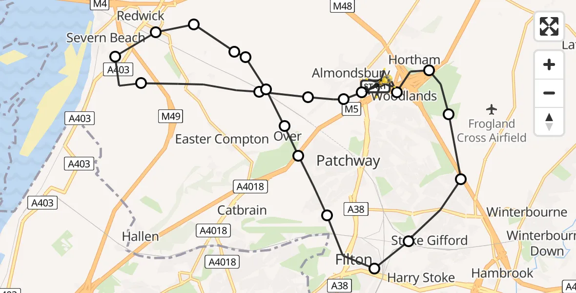Flight route Police Helicopter Almondsbury Helicopter Base - Almondsbury Helicopter Base, 01 May 2026, 12:30