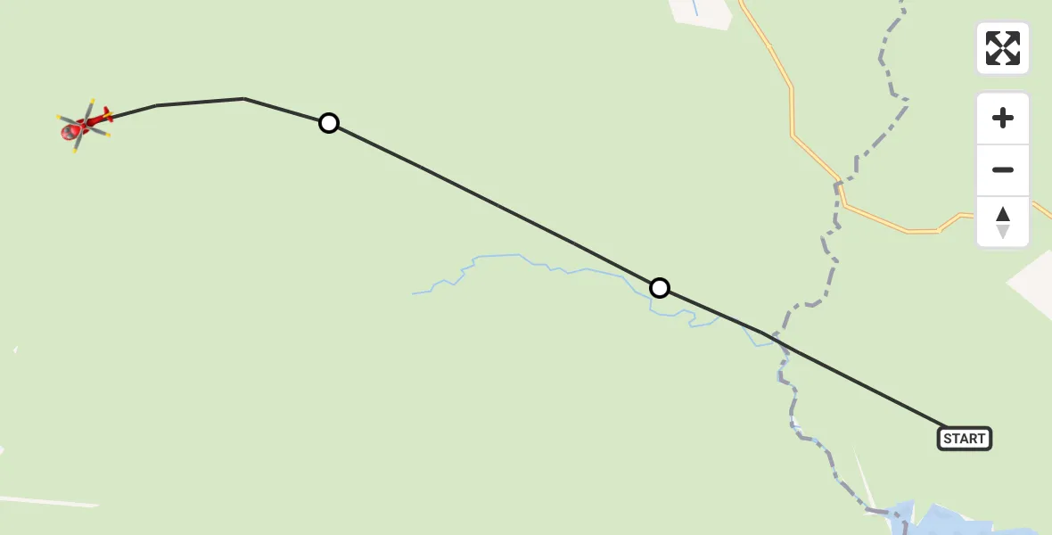 Flight path map showing Air Ambulance Helicopter route from Forest and Frith to Ousby