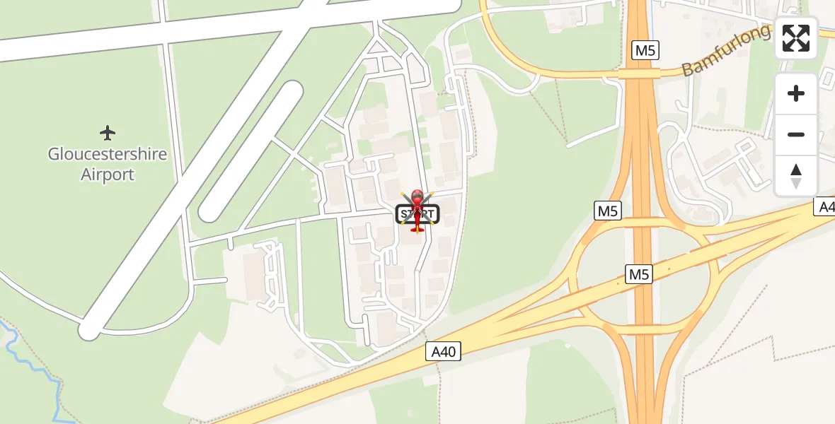 Flight route Air Ambulance Helicopter Gloucestershire Airport - Gloucestershire Airport, 01 May 2026, 12:58