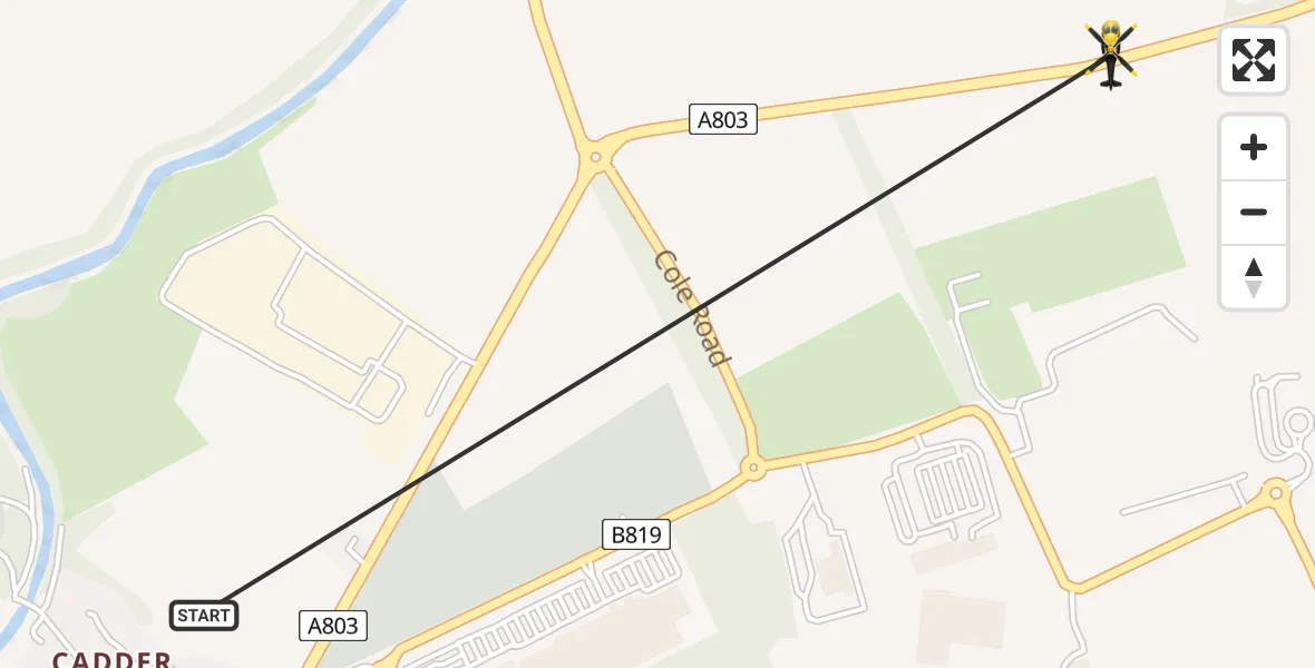 Flight path map showing Police Helicopter route from Bishopbriggs to Torrance