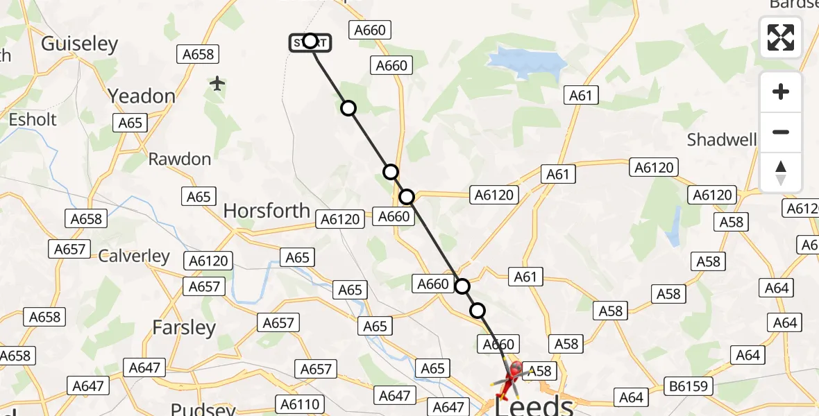 Routekaart van de vlucht: Air Ambulance Helicopter to Hyde Park, Willow Terrace Road