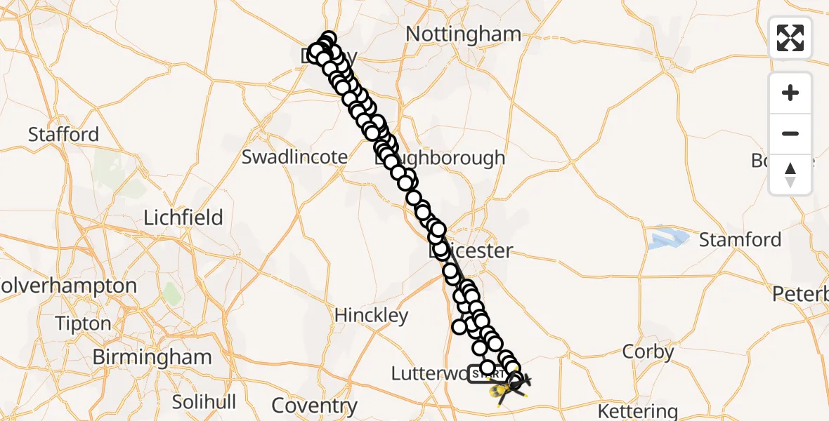 Flight path map showing Police Helicopter route from North Kilworth to Harborough