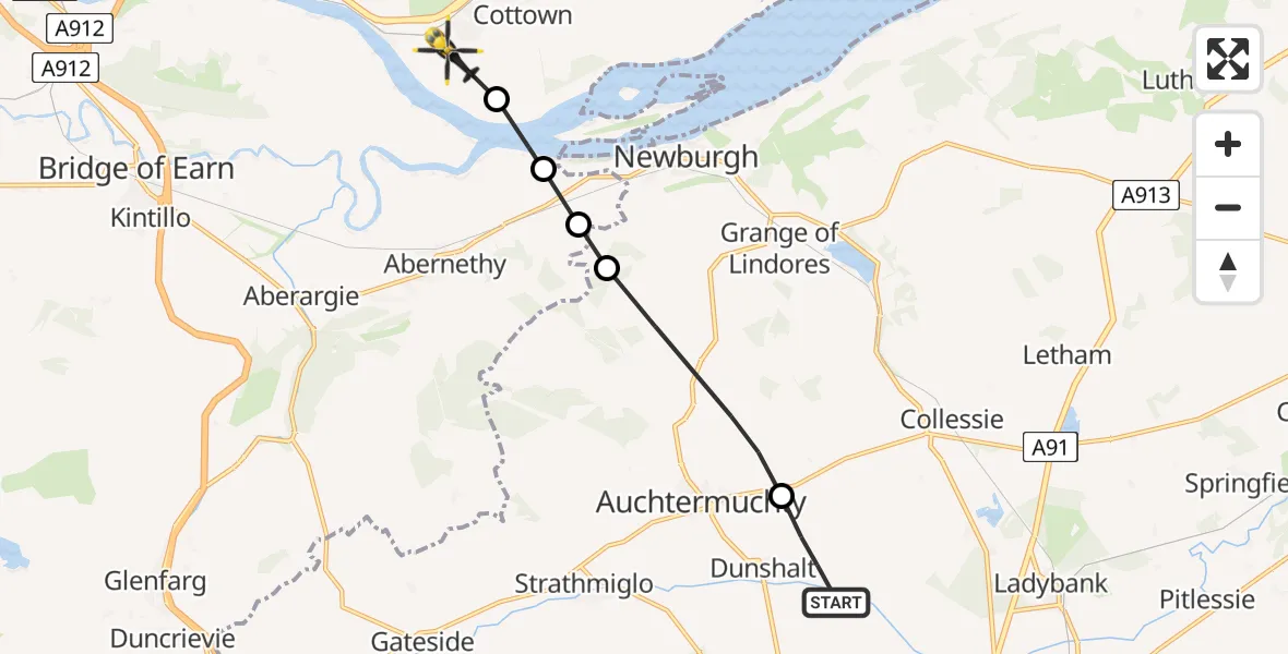 Flight path map showing Police Helicopter route from Dunshalt to St Madoes