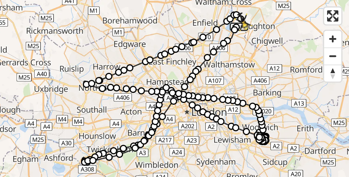 Flight route Police Helicopter Sewardstonebury - Metropolitan Police Air Support Unit Lippitts Hill, 01 May 2026, 19:02