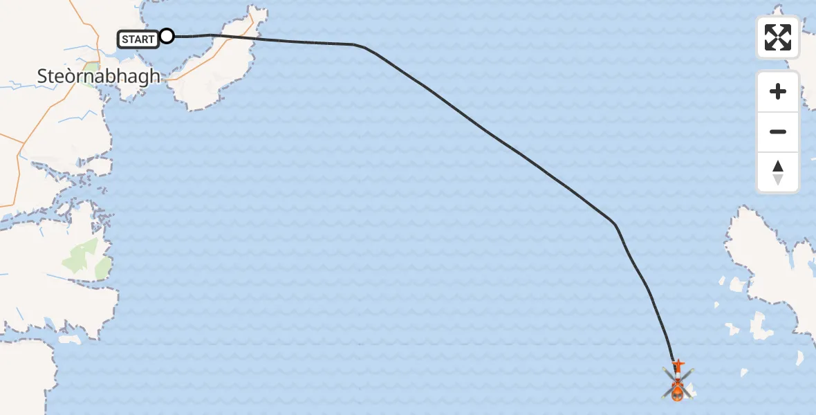 Flight path map showing Coastguard Helicopter route from Àird Thunga to Inner Seas