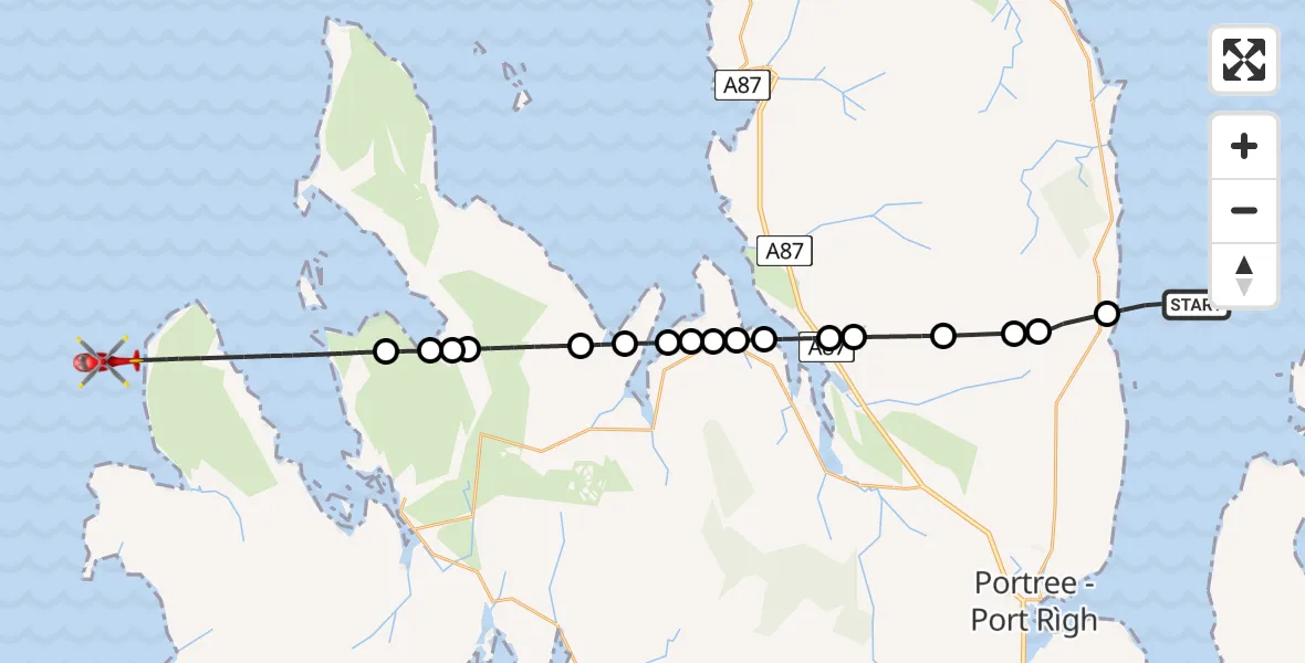 Flight path map showing Air Ambulance Helicopter route from Inner Seas to Inner Seas