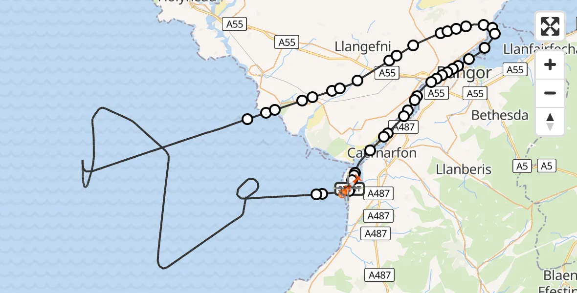Flight route Coastguard Helicopter Caernarfon Airport - Caernarfon Airport, 01 May 2026, 20:17