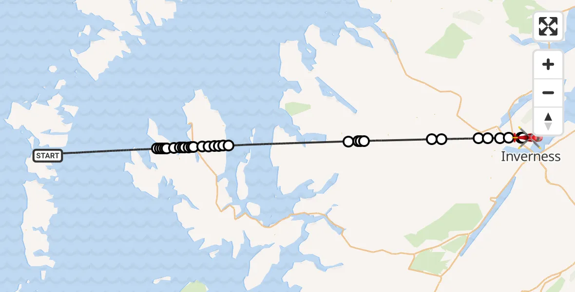 Flight path map showing Air Ambulance Helicopter route from Inner Seas to Inverness