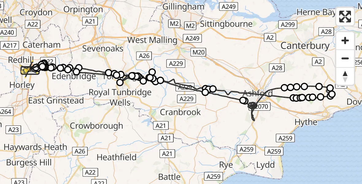 Flight route Police Helicopter South Nutfield - South Nutfield, 01 May 2026, 22:48