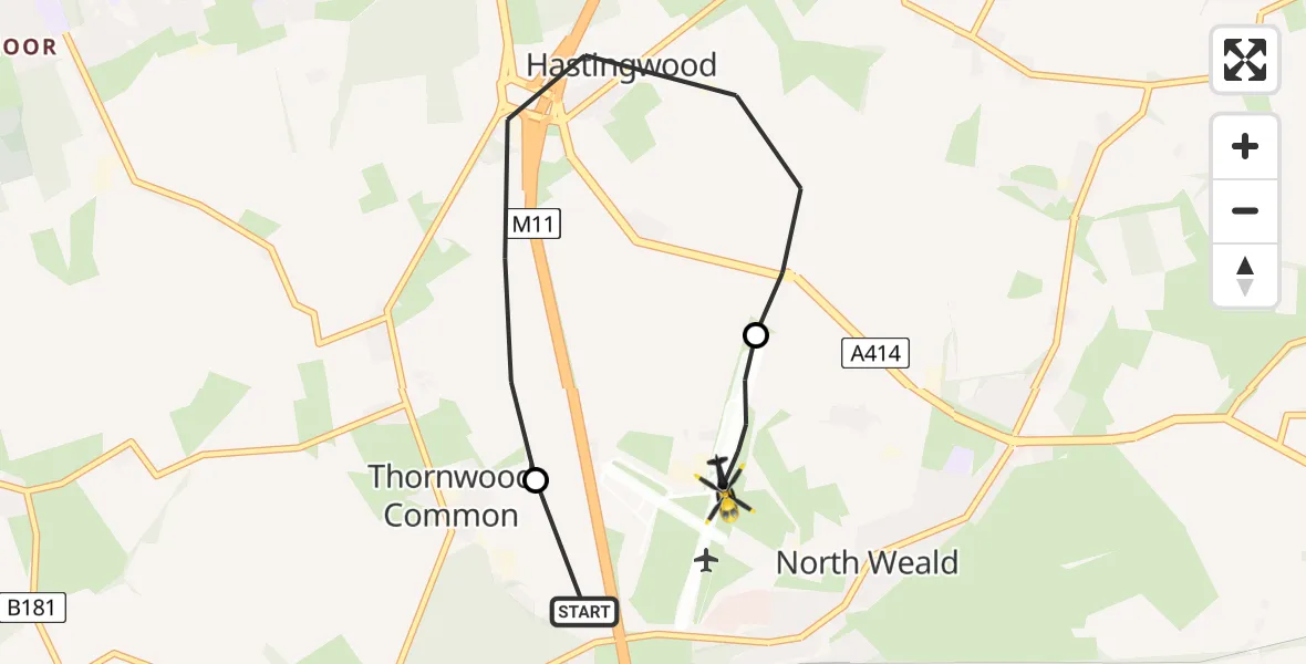 Flight route Police Helicopter North Weald Airfield - North Weald Airfield, 01 May 2026, 23:42