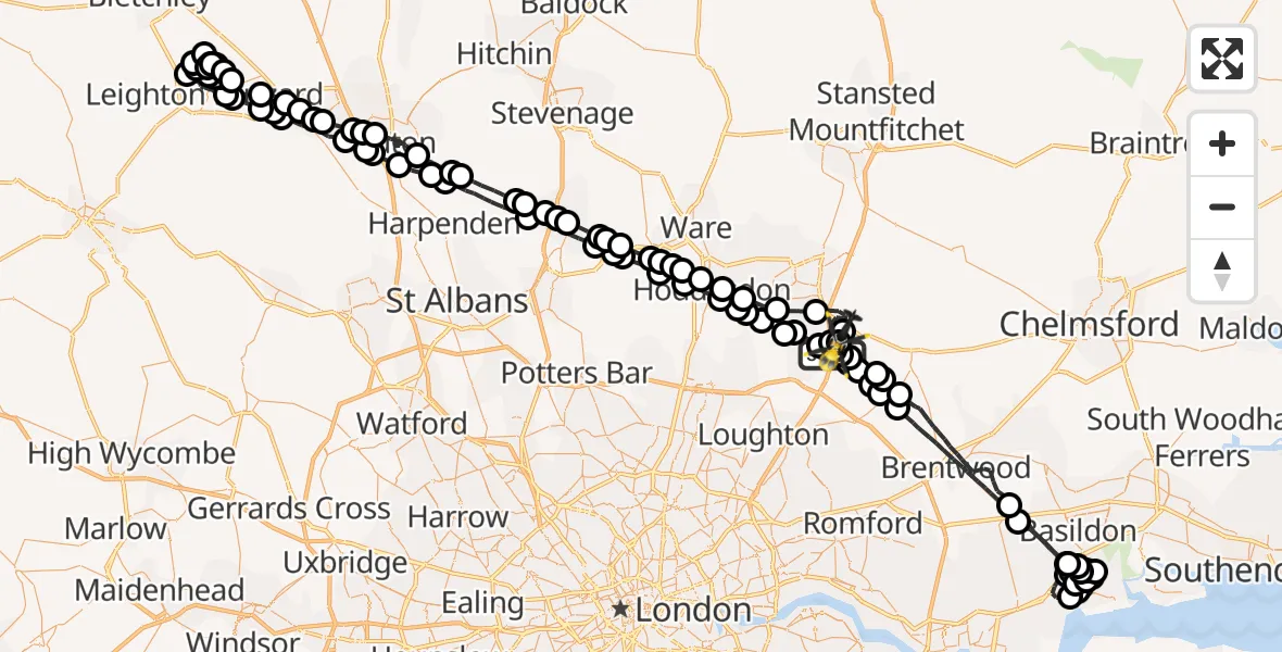Flight route Police Helicopter North Weald Airfield - North Weald Airfield, 02 May 2026, 01:33
