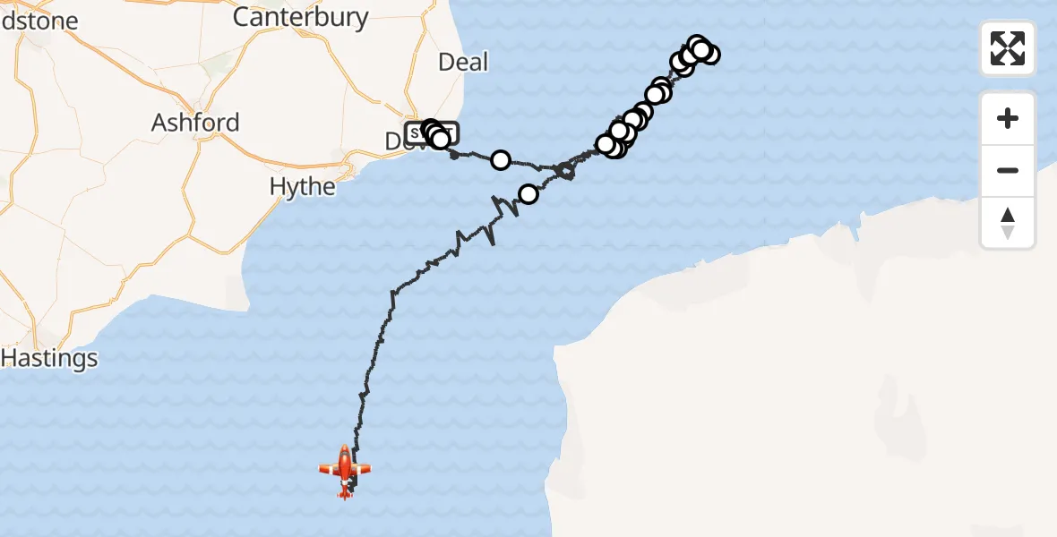 Flight path map showing Coastguard Drone route from Langdon Battery Heliport to English Channel