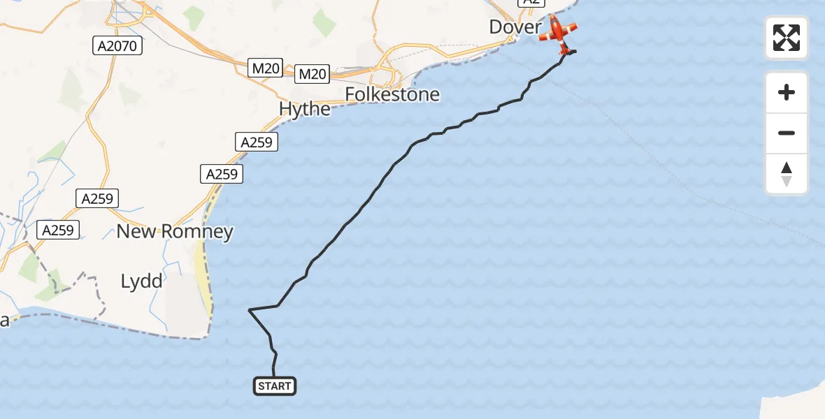 Flight path map showing Coastguard Drone route from English Channel to English Channel