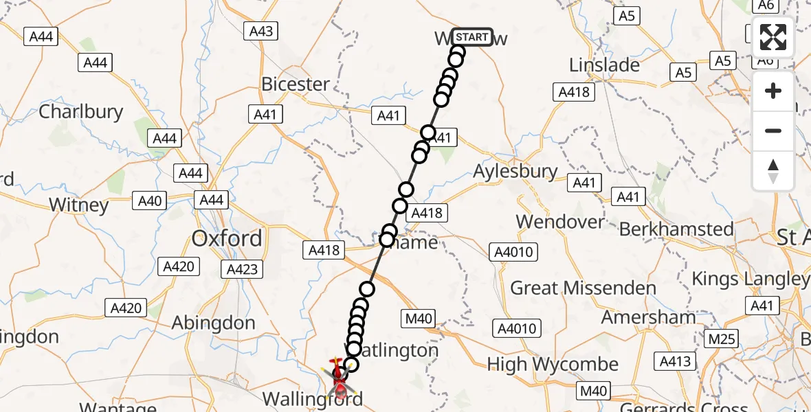 Routekaart van de vlucht: Air Ambulance Helicopter to RAF Benson