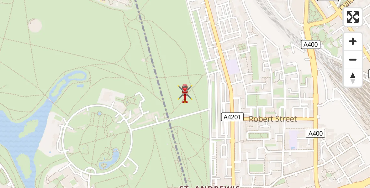 Flight path map showing Air Ambulance Helicopter route from Fitzrovia to Fitzrovia