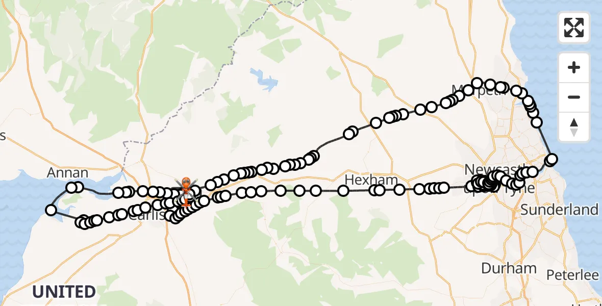 Flight route Coastguard Helicopter Carlisle Lake District Airport - Carlisle Lake District Airport, 02 May 2026, 12:45