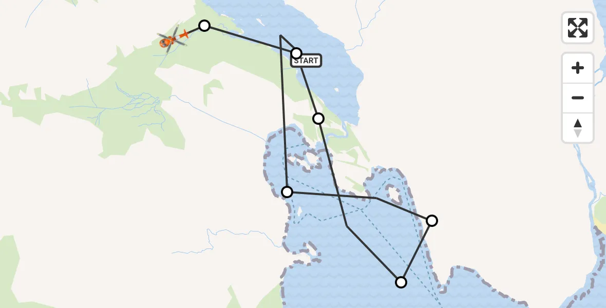 Flight path map showing Coastguard Helicopter route from Loch Coruisk to Highland