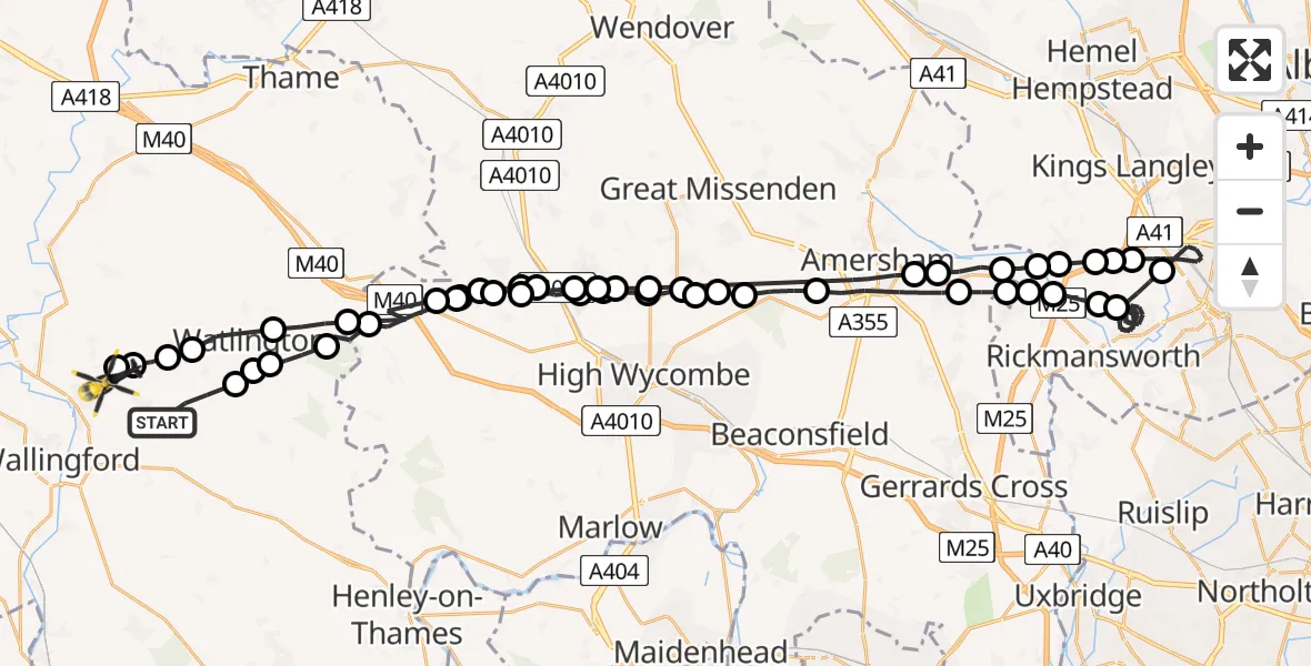 Flight path map showing Police Helicopter route from Ewelme to Benson