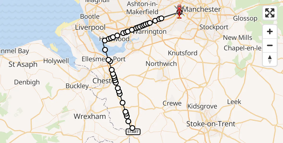 Routekaart van de vlucht: Air Ambulance Helicopter to Manchester Barton Aerodrome