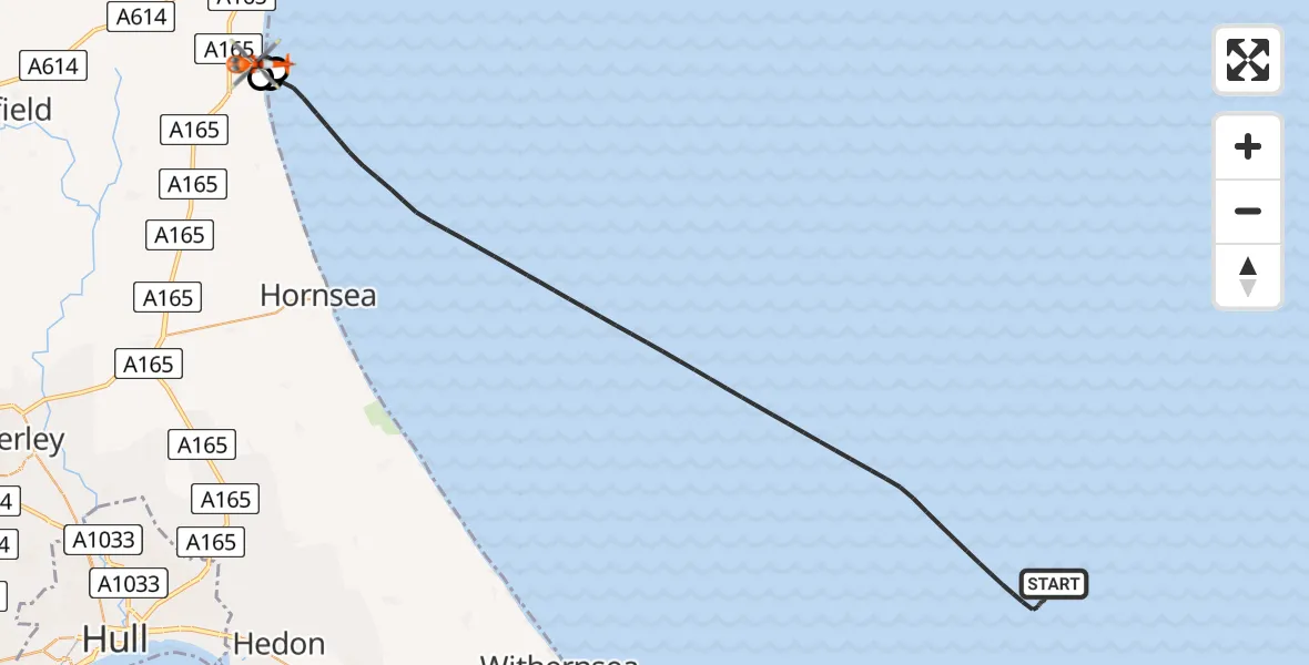 Flight path map showing Coastguard Helicopter route from North Sea to Barmston