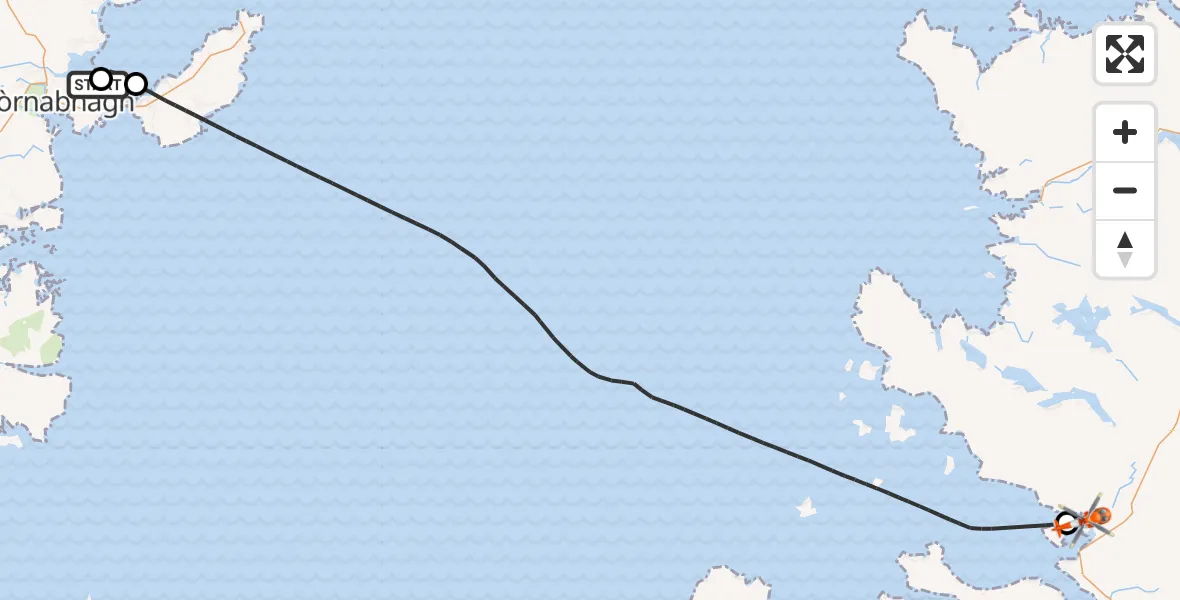 Flight path map showing Coastguard Helicopter route from Stornoway Airport to Ullapool