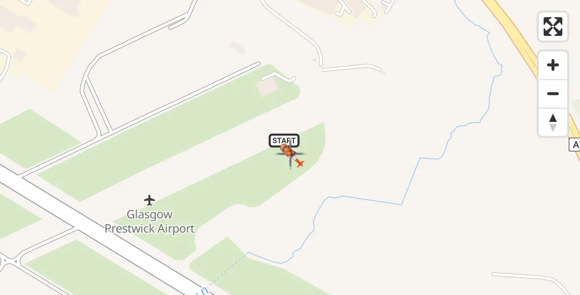 Flight path map showing Coastguard Helicopter route from Glasgow Prestwick Airport to Glasgow Prestwick Airport