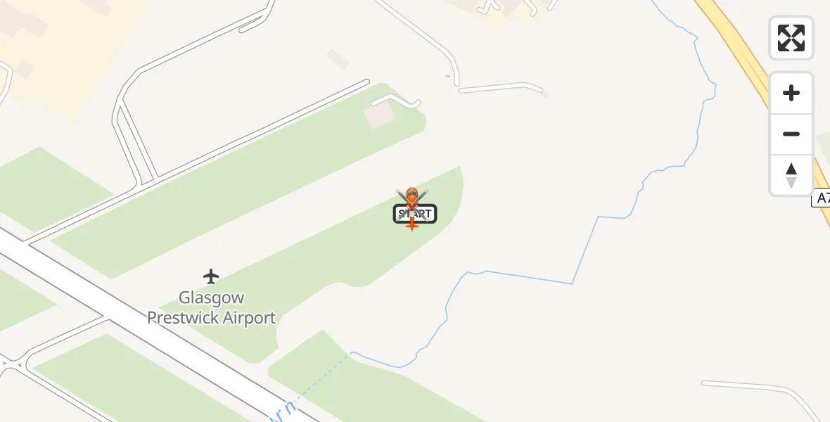 Flight path map showing Coastguard Helicopter route from Glasgow Prestwick Airport to Glasgow Prestwick Airport