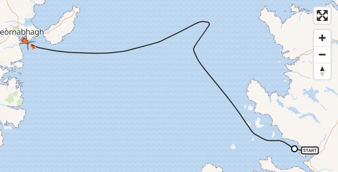 Flight path map showing Coastguard Helicopter route from Ullapool to Inner Seas