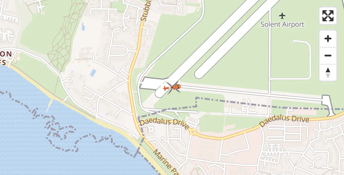 Flight path map showing Coastguard Helicopter route from Solent Airport to Solent Airport