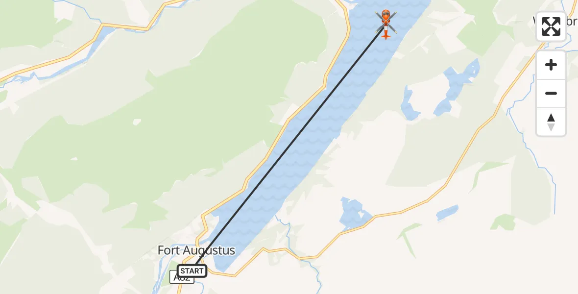 Flight path map showing Coastguard Helicopter route from Fort Augustus to Loch Ness