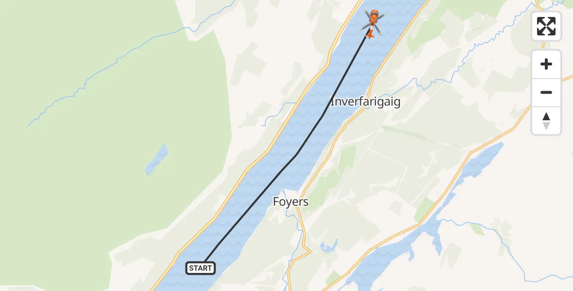Flight path map showing Coastguard Helicopter route from Loch Ness to Loch Ness