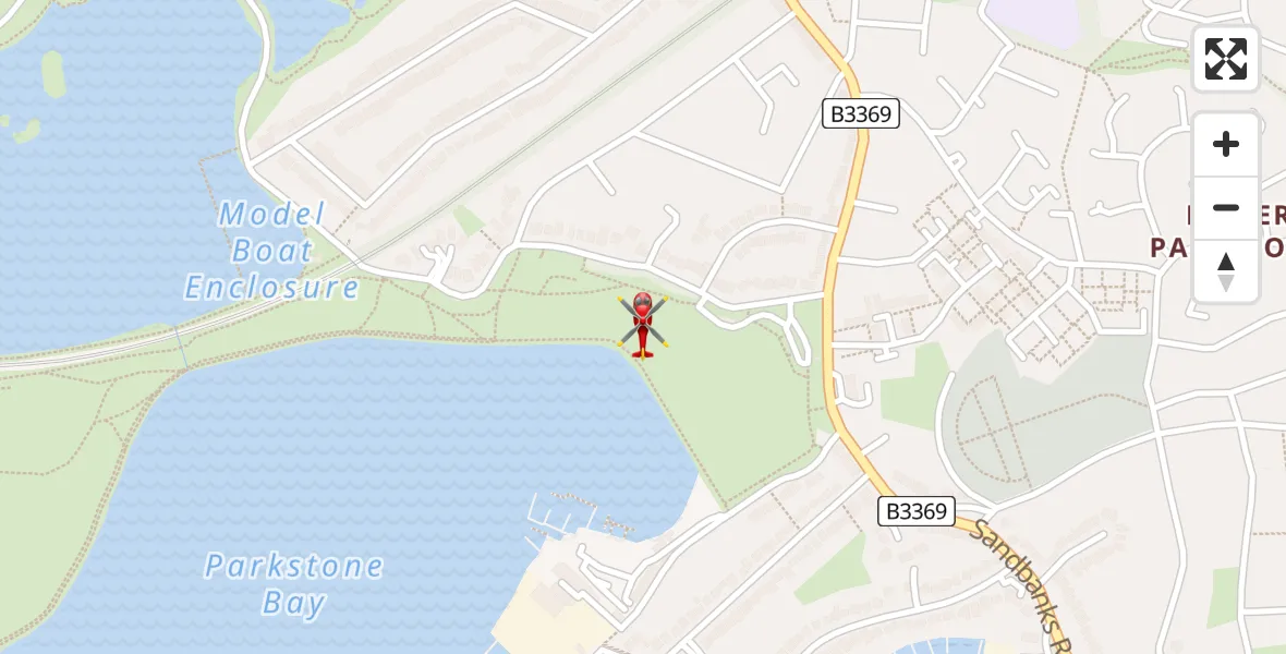 Flight path map showing Air Ambulance Helicopter route from Poole to Poole