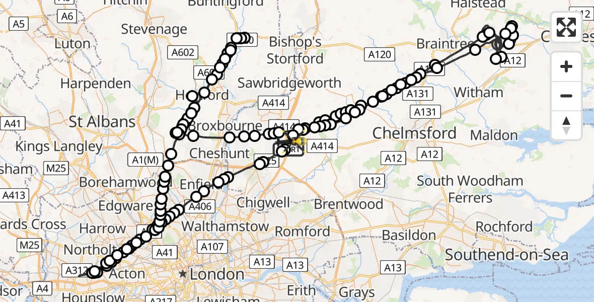 Flight route Police Helicopter North Weald Airfield - North Weald Airfield, 02 May 2026, 20:15