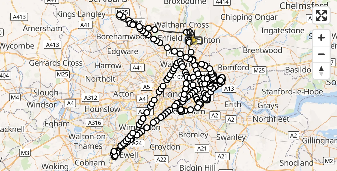 Flight route Police Helicopter Sewardstonebury - Sewardstonebury, 02 May 2026, 20:48
