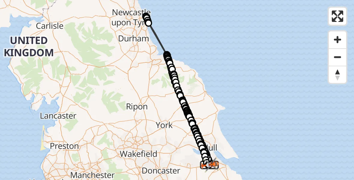 Flight route Coastguard Helicopter Humberside Airport - Humberside Airport, 02 May 2026, 23:07