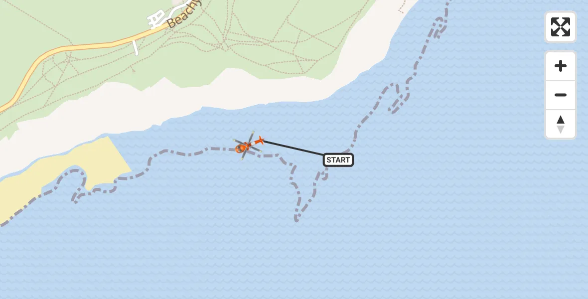 Flight path map showing Coastguard Helicopter route from Eastbourne to Eastbourne