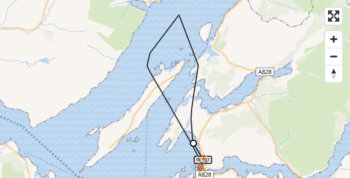 Flight path map showing Coastguard Helicopter route from Oban Airport to Oban Airport