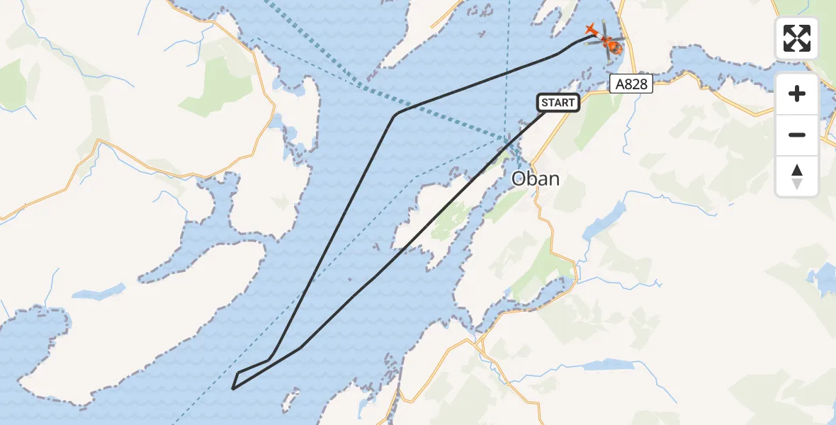 Flight path map showing Coastguard Helicopter route from Inner Seas to Inner Seas